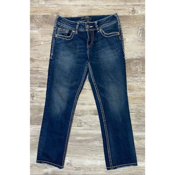 Silver Suki Capri Jeans Mid Rise Embroidered Women’s Sz 28 Waist - Picture 1 of 6